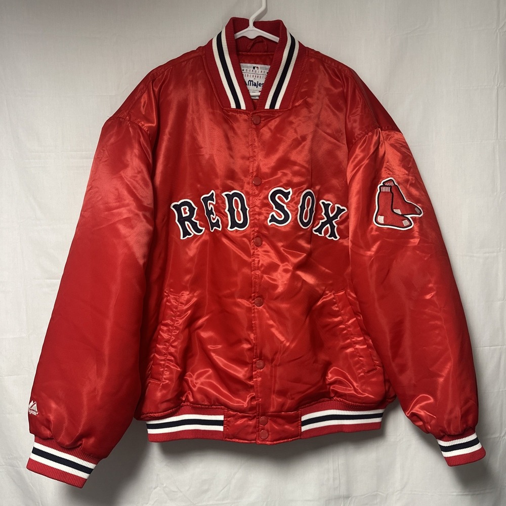 Vintage Y2K Majestic Boston Red Sox Jacket Satin Bomber Red Mens XXL
